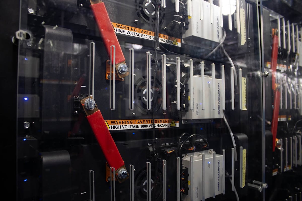 A close-up of a battery system, one of many microgrid components.